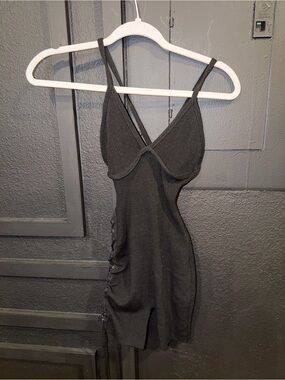 Women’s Black Ribbed Lace-Up Mini Dress -